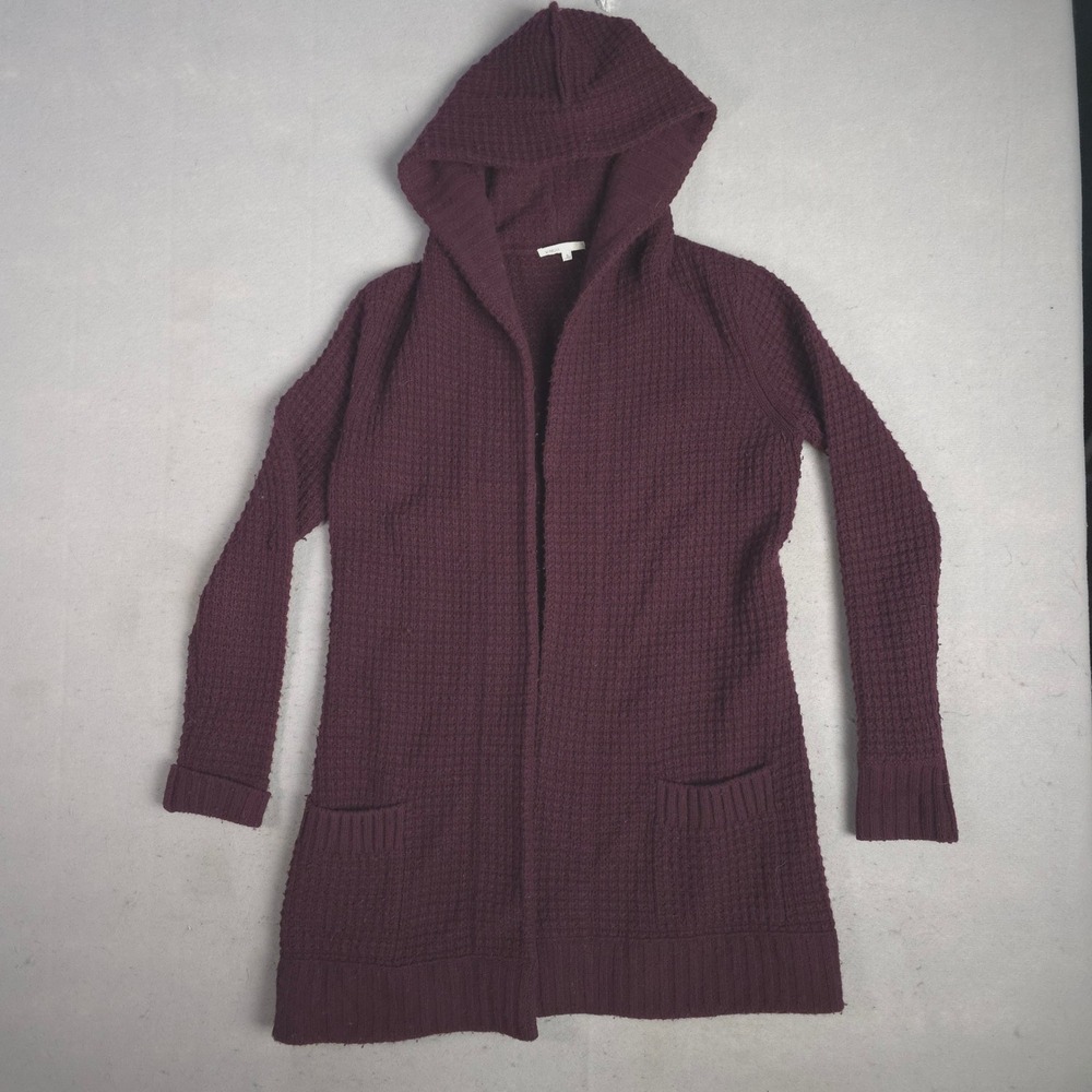 Vince Long Open Knit‎ Hooded Cardigan Sweater Waffle Knit Cashmere Wool Size S